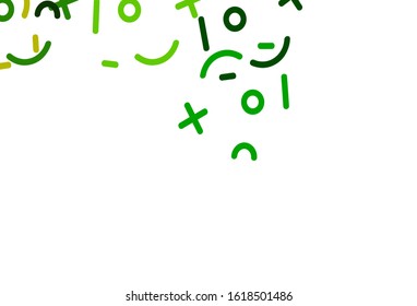 Light Green, Yellow vector background with math elements. Illustration with Numeral symbols on abstract template. Pattern for posters, banners of math books.