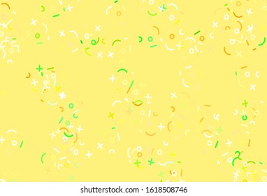 Light Green, Yellow vector background with arithmetic signs. Modern geometrical illustration with numerals. Pattern for ad, booklets, leaflets of education.