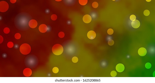 Light Green, Yellow vector background with circles, stars. Glitter abstract illustration with colorful drops, stars. Pattern for websites.
