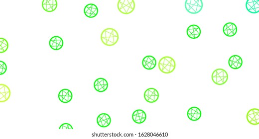 Light Green, Yellow vector background with occult symbols. Colorful vintage illustration with gradient alchemy shapes. Simple base for your occult design.
