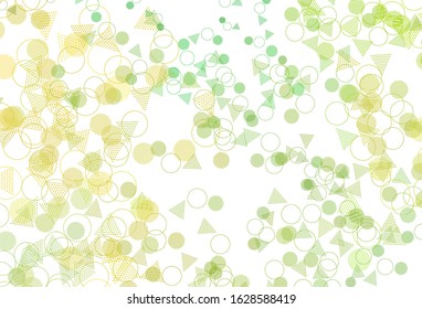 Light Green, Yellow vector background with polygonal style with circles. Illustration with set of colorful circles, triangles. Pattern for commercials.