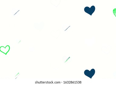 Light Green, Yellow vector background with Shining hearts. Glitter abstract illustration with colorful hearts in romantic style. Pattern for marriage gifts, congratulations.