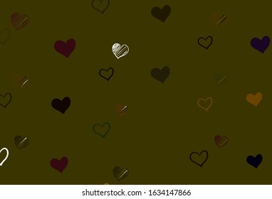 Light Green, Yellow vector background with Shining hearts. Beautiful colored illustration with hearts in celebration style. Template for Valentine's greeting postcards.