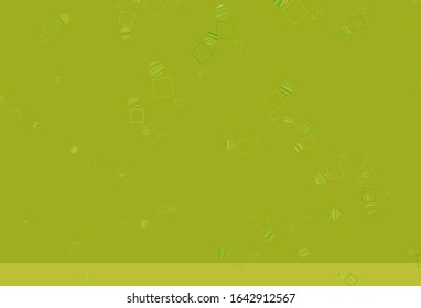 Light Green, Yellow vector background with polygonal style with circles. Glitter abstract illustration with spheres, squares, lines. Modern template for landing page.