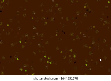 Verde claro, fondo vectorial amarillo con triángulos, círculos, cubos. Ilustración abstracta brillante con esferas, cuadrados, líneas. Plantilla moderna para la página de inicio.