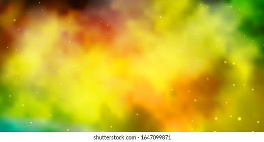 Light Green, Yellow vector background with small and big stars. Colorful illustration with abstract gradient stars. Pattern for new year ad, booklets.