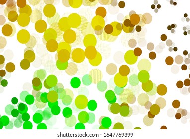 Color verde claro, fondo vectorial amarillo con burbujas. Hermosa ilustración de color con círculos borrosos en estilo natural. Patrón para texturas de papel pintado.