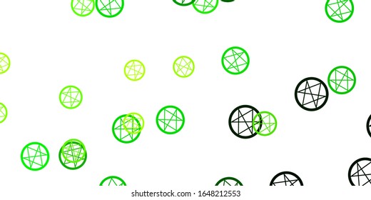 Light Green, Yellow vector background with occult symbols. Colorful mystic symbols with a gradient in ancient style. Best design halloween events.