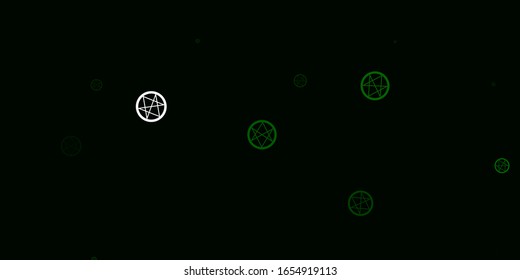 Light Green, Yellow vector background with occult symbols. Colorful vintage illustration with gradient alchemy shapes. Simple design for occult depiction.