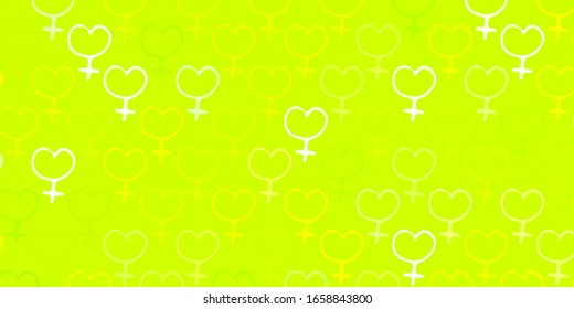 Light Green, Yellow vector background with woman symbols. Illustration with signs of women's strength and power. Simple design for your web site.