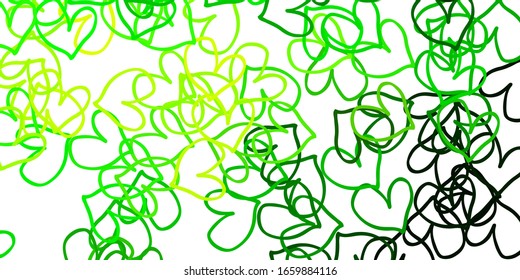 Light Green, Yellow vector background with Shining hearts. Decorative shining illustration with hearts on abstract template. Design for your business advert of anniversary.