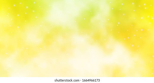 Color verde claro, fondo vectorial amarillo con estrellas pequeñas y grandes. Brillante ilustración colorida con estrellas pequeñas y grandes. Patrón para sitios web, páginas de inicio.