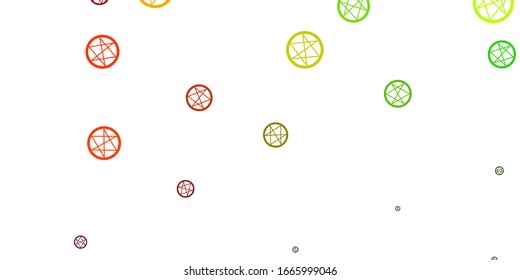 Light Green, Yellow vector background with occult symbols. Abstract illustration with gothic gradient shapes. Best design halloween events.