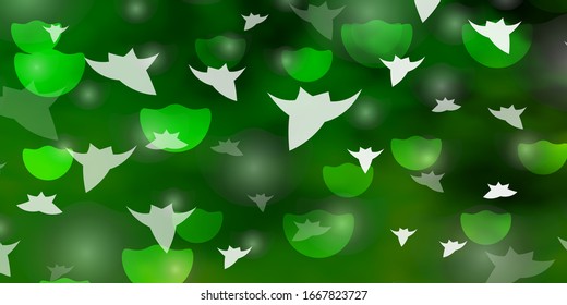 Verde claro, fondo vectorial amarillo con círculos, estrellas. Ilustración abstracta con puntos coloridos, estrellas. Patrón de tela moderna, tapicería.