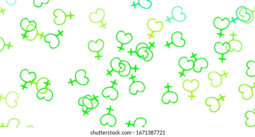 Color verde claro, fondo vectorial amarillo con símbolos femeninos. Símbolos feministas coloridos con un degradado de estilo moderno. Mejor diseño para mostrar el poder de las mujeres.