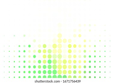 Hellgrüner, gelber Vektorillustration-Hintergrund mit Flecken. Glitzere abstrakte Illustration mit unscharfem Regen. Design für Ihre Unternehmenswerbung.