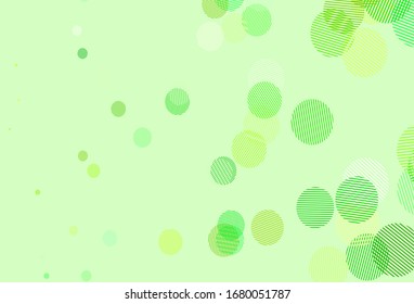 Light Green, Yellow vector background with bubbles. Glitter abstract illustration with blurred drops of rain. New template for your brand book.