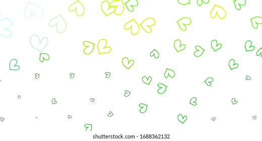 Light Green, Yellow vector background with hearts. Glitter abstract illustration with colorful hearts in romantic style. Design for your business advert of anniversary.