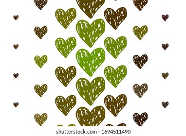 Light Green, Yellow vector background with Shining hearts. Illustration with shapes of gradient hearts on blur backdrop. Design for celebrating of Valentine Day.
