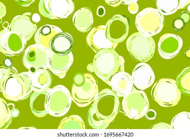 Color verde claro, fondo vectorial amarillo con burbujas. Decoración borrosa de estilo abstracto con burbujas. Diseño para su anuncio comercial.