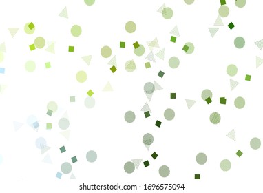 Light Green, Yellow vector background with triangles, circles, cubes. Illustration with set of colorful circles, triangles, squares. Pattern for websites.