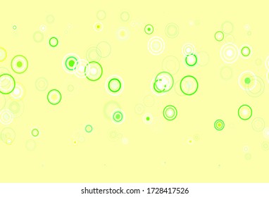Verde claro, fondo vectorial amarillo con burbujas. Ilustración con un conjunto de círculos abstractos de colores brillantes. Nueva plantilla para tu libro de marcas.