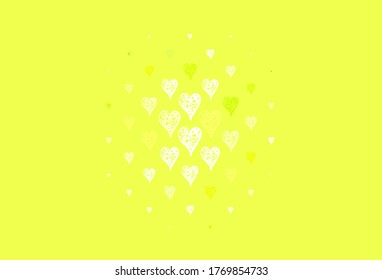 Light Green, Yellow vector background with hearts. Smart illustration with gradient hearts in valentine style. Design for a business advert of anniversary.