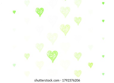 Light Green, Yellow vector background with hearts. Decorative design with hearts in simple style . Pattern for marriage gifts, congratulations.