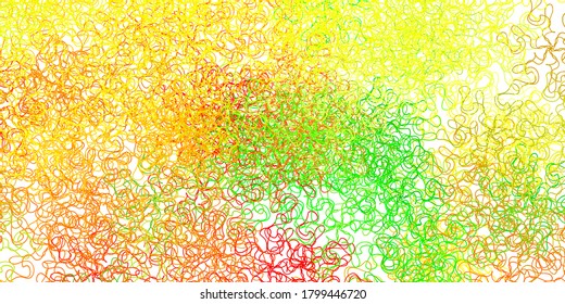 Verde claro, fondo vectorial amarillo con líneas curvas. Ilustración en estilo de medio tono con curvas de degradado. Diseño para su promoción comercial.