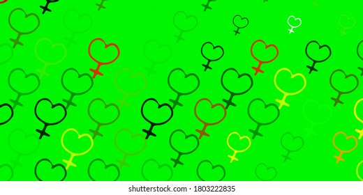Light Green, Yellow vector background with woman symbols. Colorful illustration with gradient feminism shapes. Background for International Women’s Day.