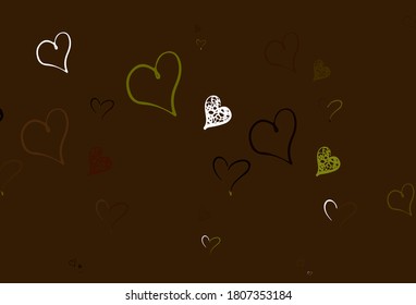 Light Green, Yellow vector background with Shining hearts. Smart illustration with gradient hearts in valentine style. Template for Valentine's greeting postcards.