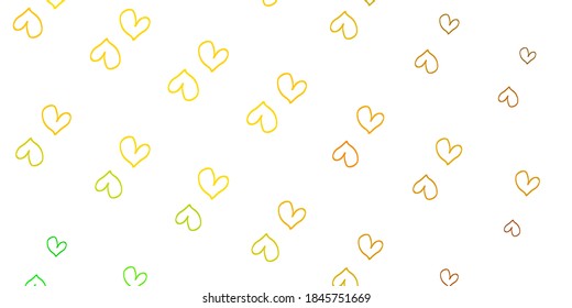 Light Green, Yellow vector background with hearts. Beautiful colored illustration with hearts in celebration style. Design for your business advert of anniversary.