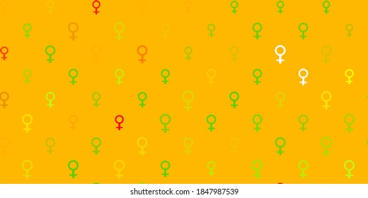Light Green, Yellow vector background with woman symbols. Simple design in abstract style with women rights activism. Design for International Women Day.