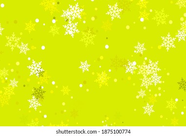 Light Green, Yellow vector background with xmas snowflakes. Colorful decorative design in xmas style with snow. Pattern for new year leaflets.