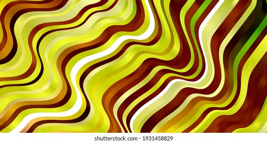 Verde claro, fondo vectorial amarillo con curvas. Nueva ilustración de color con líneas dobladas. Patrón para sitios web, páginas de inicio.