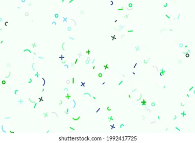 Light Green, Yellow vector background with math elements. Illustration with Numeral symbols on abstract template. Best design a poster, banner of a math college.