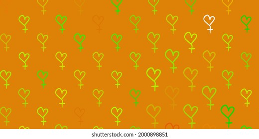 Light Green, Yellow vector background with woman symbols. Colorful illustration with gradient feminism shapes. Design for International Women Day.