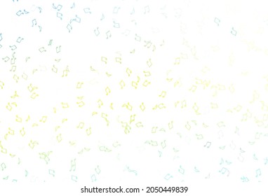 Light Green, Yellow vector background with music symbols. Isolated colorful music keys on abstract background. Pattern for festival leaflets.
