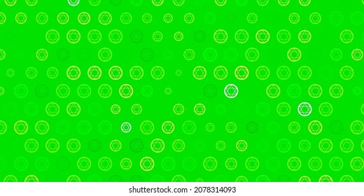 Light Green, Yellow vector background with occult symbols. Illustration with magical signs of spiritual power. Simple design for occult depiction.