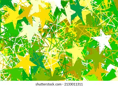 Light Green, Yellow vector background with colored stars. Stars on blurred abstract background with gradient. Pattern for futuristic ad, booklets.