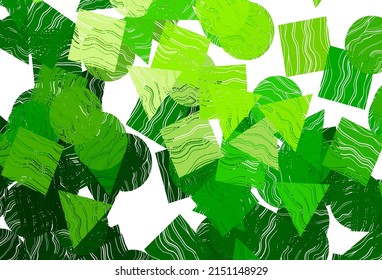 Hellgrüner, gelber Vektorhintergrund mit Dreiecken, Kreisen, Würfeln. Illustration mit bunten Kreisen, Dreiecken, Rechtecken. Kluges Design für Ihre Unternehmenswerbung.