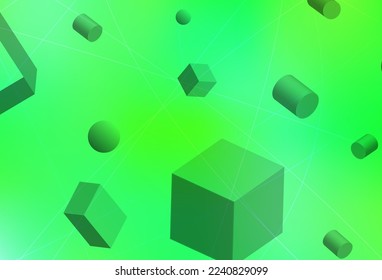 Light Green, Yellow vector background with 3D cubes, cylinders, spheres, rectangles. Colorful illustration with geometric design. Wallpaper for a cell phone.