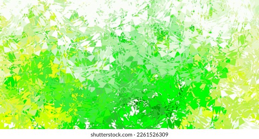 Hellgrüner, gelber Vektorhintergrund mit polygonalen Formen. Dreiecksformen mit buntem Farbverlauf im abstrakten Stil. Landing-Page-Material.