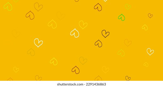 Light Green, Yellow vector background with hearts. Beautiful colored illustration with hearts in celebration style. Design for your business advert of anniversary.