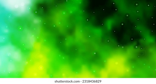Verde claro, fondo vectorial amarillo con estrellas pequeñas y grandes. Ilustración abstracta geométrica moderna con estrellas. Patrón para sitios web, páginas de inicio.