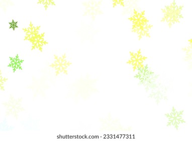 Light Green, Yellow vector background with beautiful snowflakes, stars. Colorful snowflakes with gradient snowflakes. Design for New Year posters, banners.