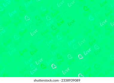 Verde claro, fondo vectorial amarillo con corazones brillantes. Ilustración con formas de corazones gradientes sobre fondo borroso. Plantilla para postales de felicitación de San Valentín.