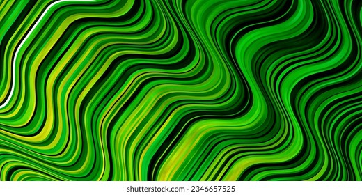 Verde claro, fondo vectorial amarillo con líneas curvas. Ilustración colorida en estilo circular con líneas. Patrón para sitios web, páginas de inicio.