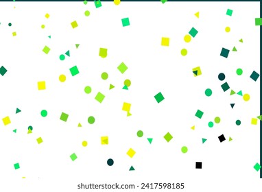 Verde claro, fondo vectorial amarillo con triángulos, círculos, cubos. Círculos, líneas, rhombus con gradiente colorido. Plantilla moderna para su página de inicio.