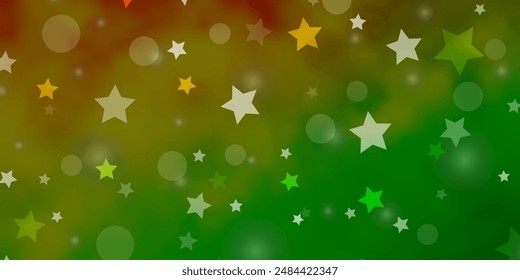 Light Green, Yellow vector background with circles, stars. Glitter abstract illustration with colorful drops, stars. Design for wallpaper, fabric makers.